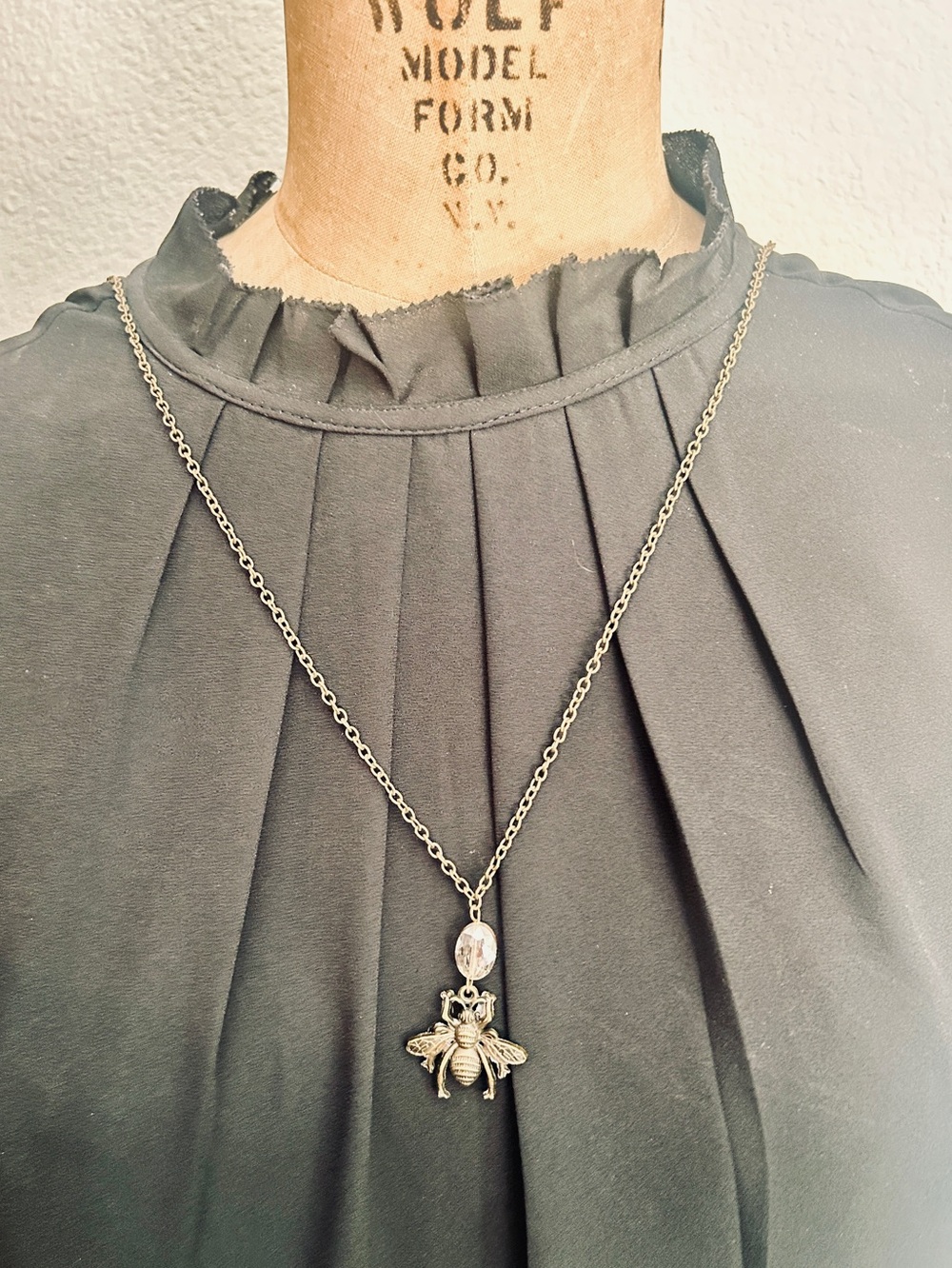 Antique Gold Swarovski Bee Pendant 30 inch Necklace